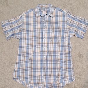 Blue and Tan Dress Shirt with Plaid Design